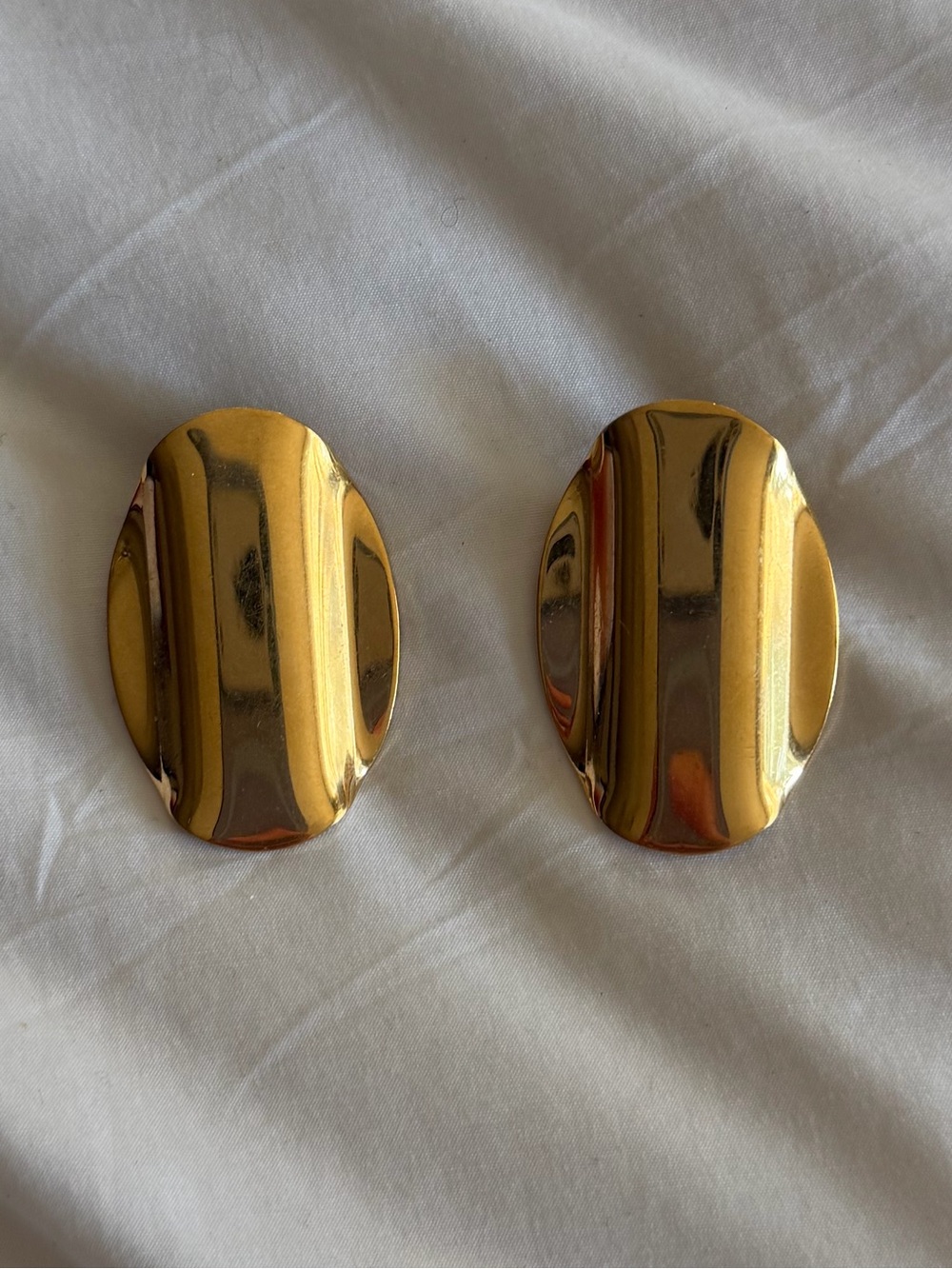 Vintage Gold Oval Post Earrings Midcentury Modern Tarnish Proof